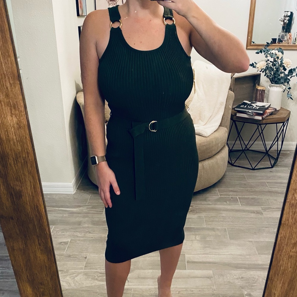 Michael Kors Belted Ribbed Knit Dress